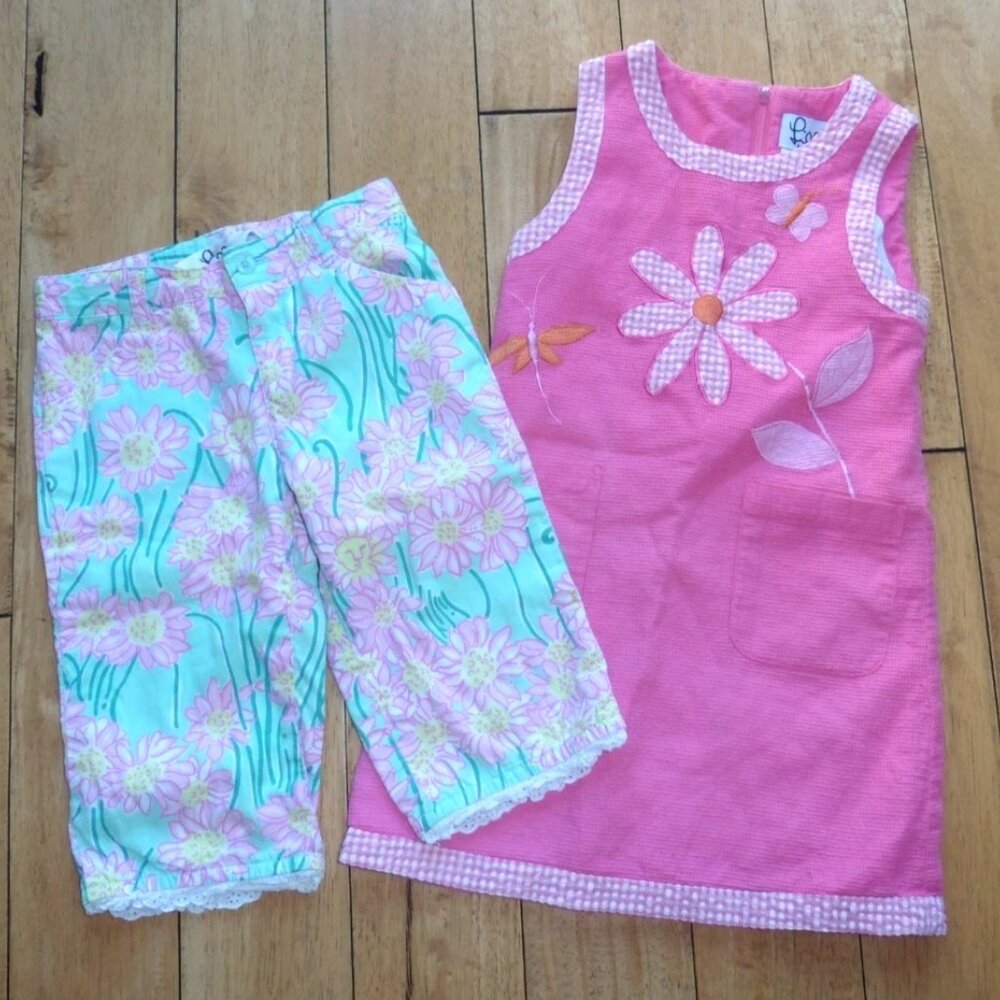 Lilly Pulitzer Flower Dragonfly Pique Dress & Cropped Pants Lot 4/5 Bundle Lot